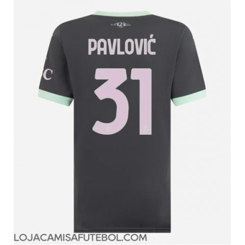 Camisa de Futebol AC Milan Strahinja Pavlovic #31 Equipamento Alternativo Mulheres 2024-25 Manga Curta